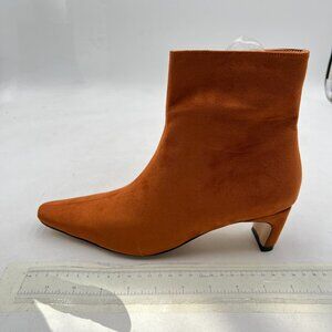 Brown Square Toe Kitten Heel Ankle Boots Side Zipper Winter Faux Suede Shoes